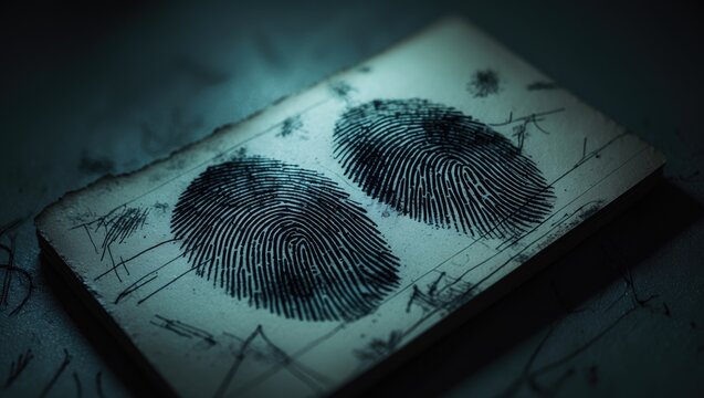 Close-up of fingerprints on a card, forensic analysis, criminal registration