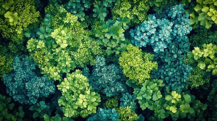 Naklejka premium Aerial View of Young Tree Plantation in Vibrant Forest Field with Nature and Drone Shot Over Scenic Landscape