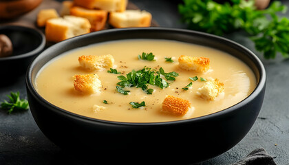 Creamy Soup with Croutons and Parsley