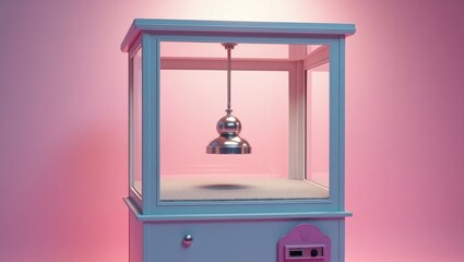 Close-up of an empty large white claw machine embellished with pastel pink.