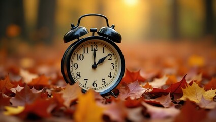 alarm clock set against a natural backdrop