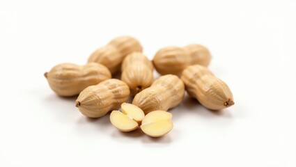 Obraz premium Isolated group of clean peanuts on a white background.