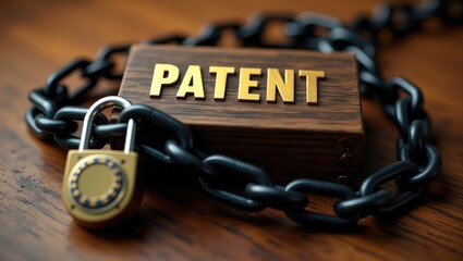 Concept for copyright, patent, or intellectual property protection with an idea secured in a box locked with a chain.