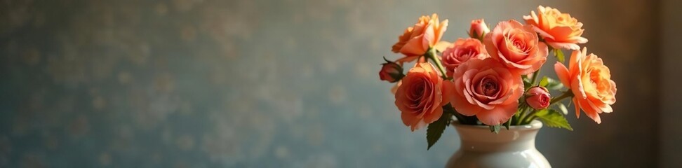 Fototapeta premium Lamp's gentle light falls on a vase of flowers, peaceful, soft