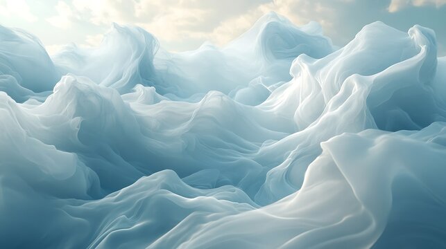 Abstract cloud motifs with flowing, intricate patterns, soft glowing edges in white and sky blue, smooth transitions creating a calming and harmonious design, hd quality. --ar 16:9