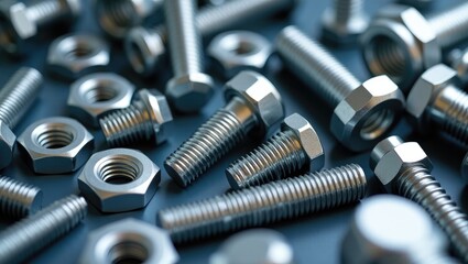 Close-up view of different types of nuts and bolts