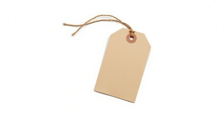 Craft paper tag with twine on a white background, isolated.