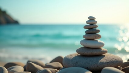Stones balancing in a vintage retro Instagram-like hierarchy stacked against a background. Concept of spa or well-being, freedom, and stability on rocks.