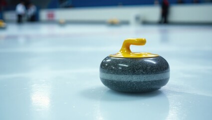Curling stones positioned on the ice rink