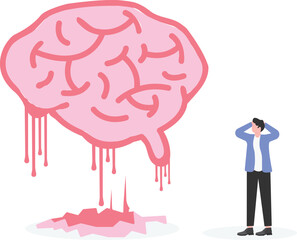 Loss of mental health. Man see melted brain. vector illustration

