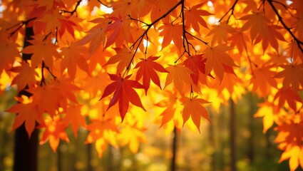 Colorful orange autumn fall maple tree foliage