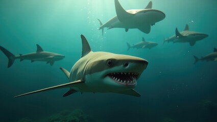 Fototapeta premium Banded Hound Shark Feeding Frenzy Under the Water