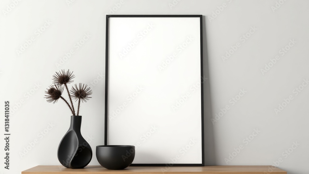 Poster blank picture frame mockup displayed on a wall. template for artwork in interior design.
