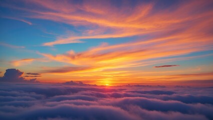 Obraz premium Colorful sky featuring the sun among clouds at high altitude.