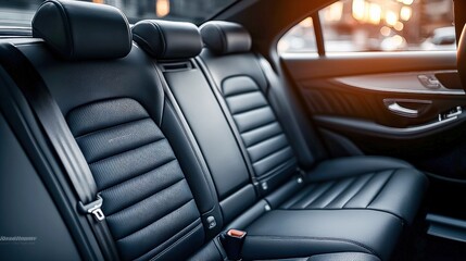 Black Modern Car Interior: Isolated Back Seat View - Car Inside Backseat Black Interior View