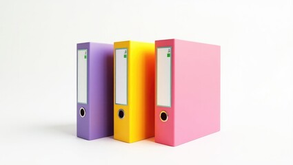 Colorful binders against a white backdrop