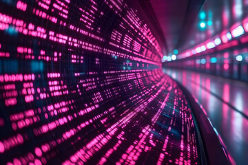Fototapeta premium Neon Pink And Blue Glowing Code Tunnel Perspective