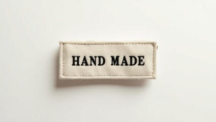 Clothing tag indicates handmade, isolated on a white background.