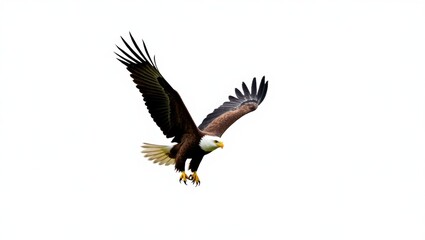 Fototapeta premium Bald Eagle in Flight Against White Background, Isolated