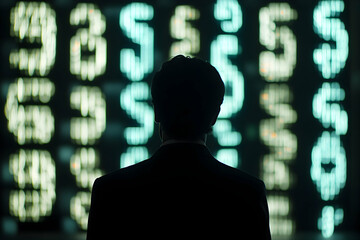 Businessman Facing Financial Data Display