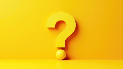 Yellow question mark on orange backdrop. 3D model, mock-up of an interrogation point with space for text. Important information, dispute, and hesitation theme.