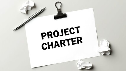 Concept of economy and business. On a gray surface, a pen, crumpled paper, and a sheet labeled - Document.