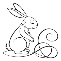 Minimalist Line Art Bunny Cute Rabit Vector Design