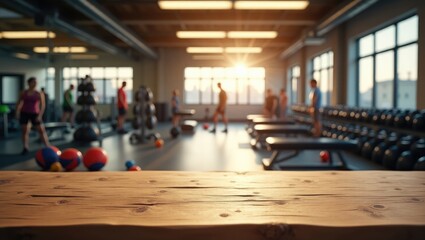 Fototapeta premium fitness gym and wooden table area