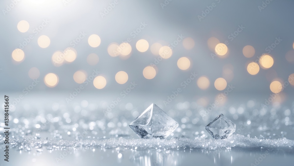 Poster glittering ice with bokeh lights, backdrop offering empty space for displaying presents or winter fr
