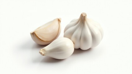 Front view of peeled white garlic cloves isolated on a background with a clipping path.