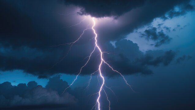 Stunning view of electric firebolt striking down towards the ground.
