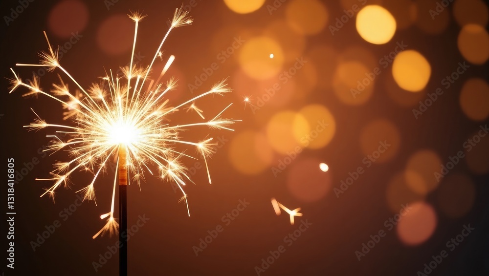 Poster beautiful sparkles from sparklers against a bokeh background, glitter, and a festive setting.