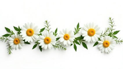 Obraz premium Chamomile flowers and mint arrangement isolated on a white background.