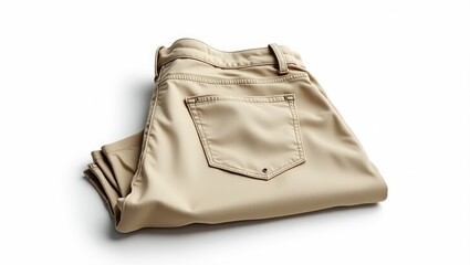 Obraz premium Folded khaki cotton jeans against a white background