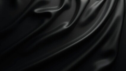 Black curtain background decoration wallpaper. Abstract panorama background featuring luxurious shiny black gray satin dark fabric texture with beautiful soft waves and blurred patterns. Black dark.