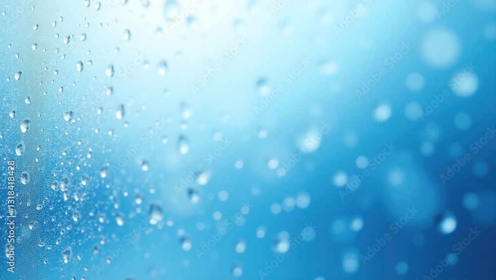 Poster Closeup view of a frozen winter window pane featuring shiny icy frost patterns against a blue frost background.