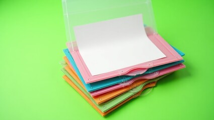 File folders with punched pockets arranged on a background, viewed from above.