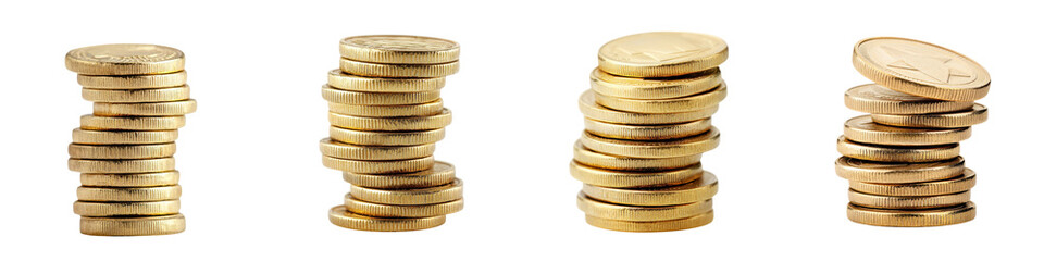 Stacks of shiny gold coins in various heights symbolizing wealth financial success and economic growth  The concept of savings investment and business profitability
