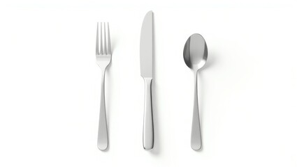 Cutlery items. Fork and spoon placed separately on a white background.