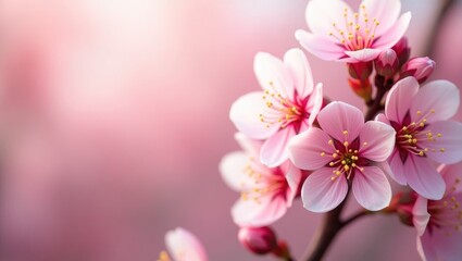 Cherry blossom featuring beautiful flower buds and young blooming flowers. Soft bokeh backdrop. Shallow depth of field for a dreamy effect.
