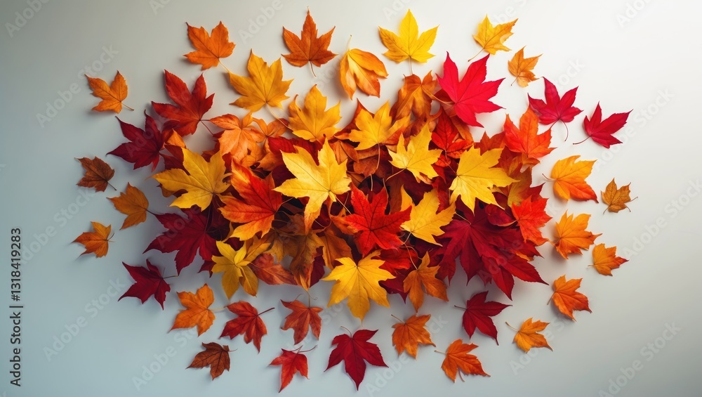 Poster flat lay arrangement featuring autumn leaves with space for text on the background.