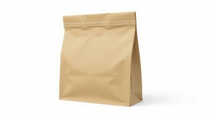 Brown craft paper bag packaging design featuring stitch sewing, isolated on a white background.