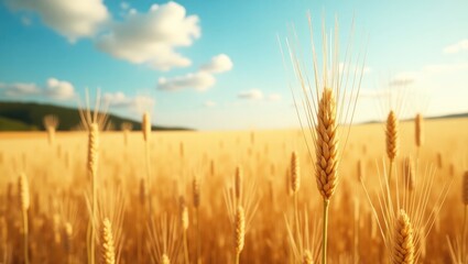 Naklejka premium Wheat field illuminated by the sun on a clear day.