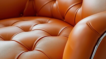 Obraz premium Comfortable Orange Leather Armchair Sofa Furniture Seat for Interior Design Inspiration - Cozy Modern Couch with Neutral Background