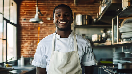 Smiling Chef In Modern Kitchen