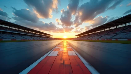  Evening rapid motion blur on racetrack featuring starting and finishing line. © Rizvan