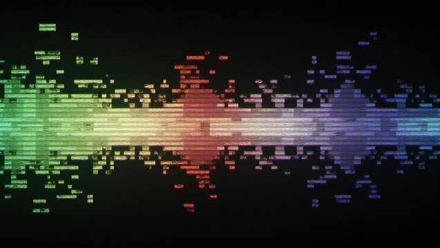 Digital TV malfunction, television broadcast distortion, abstract technology backdrop