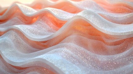 Wavy layers with sparkling surface in orange and white, close up