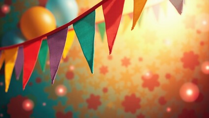 Festa Junina, featuring small colorful flags and decorative balloons.