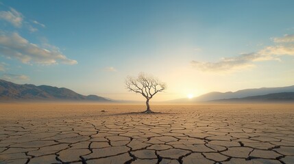 A breathtakingly desolate and haunting landscape of extreme drought showcasing the fragility of nature and the devastating impacts of climate change  The cracked parched earth and solitary